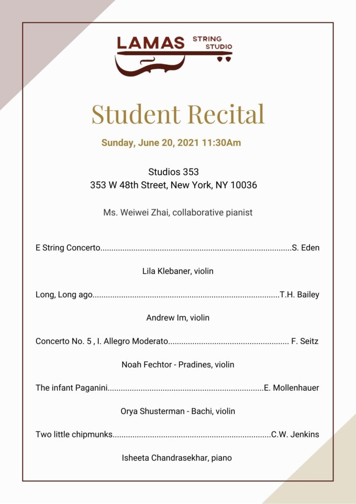 Lamas String Studio 2021 Summer Recital Program