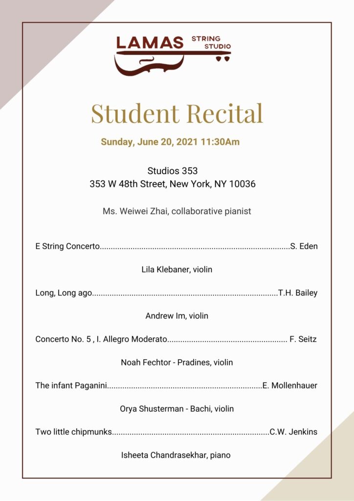 Lamas String Studio 2021 Summer Recital Program